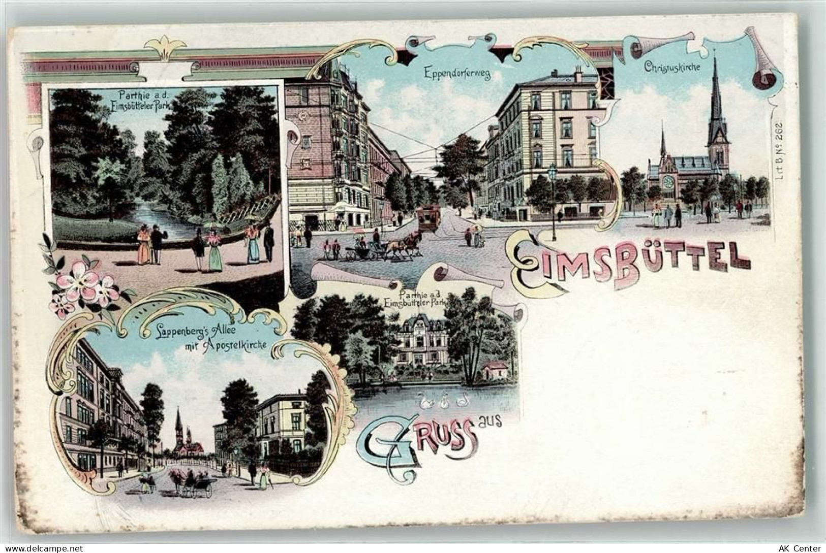 20095 W2000 Eimsbüttel 1898 Lithographie Park Eppendörferweg Straßenbahn... - 13606968