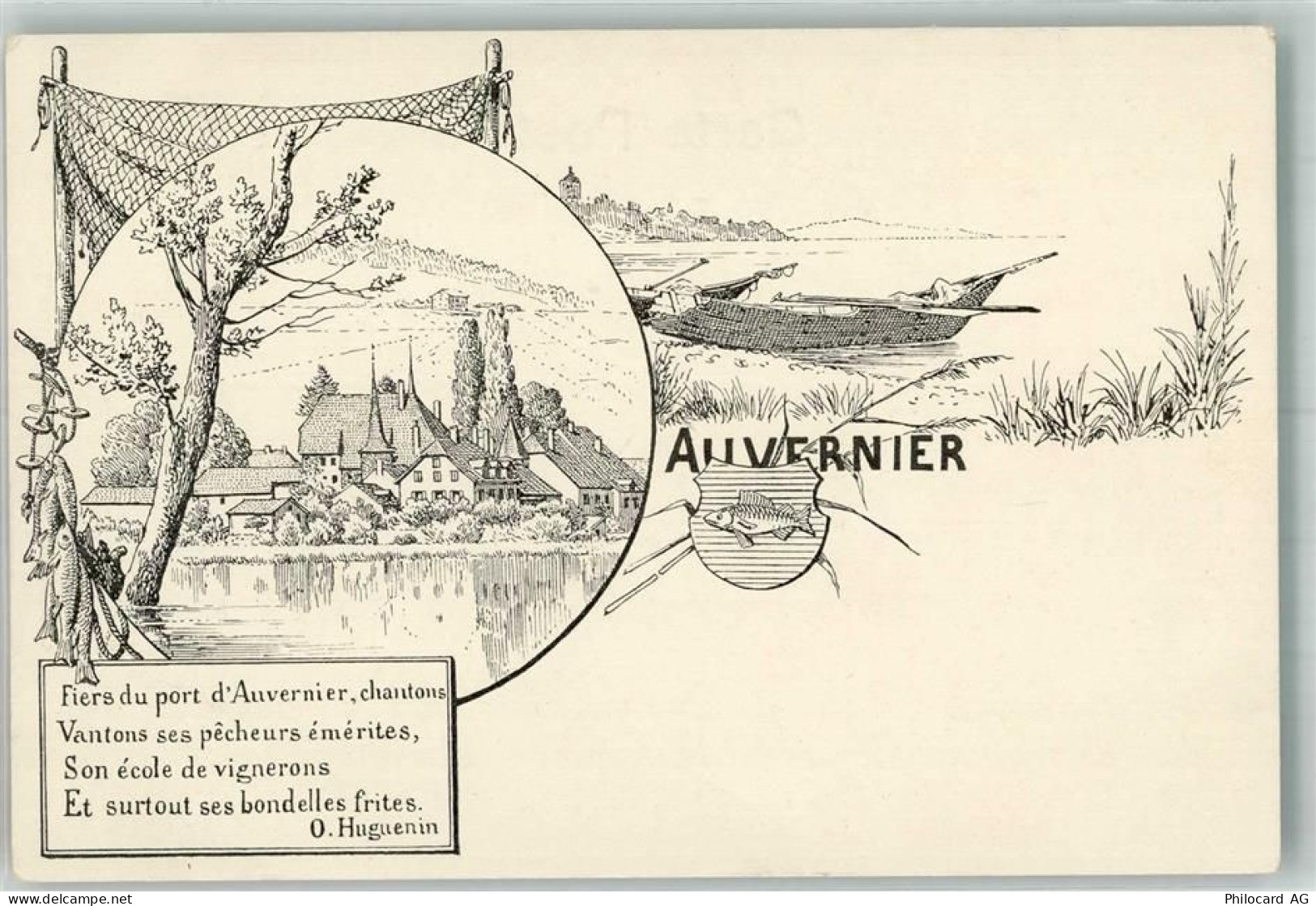 2012 Auvernier Künstlerkarte Fischerboot - 13306221