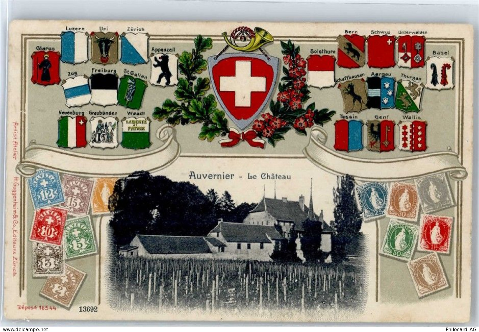 2012 Auvernier - Prägekarte 1911 schweizer Wappenle chateau - 50810710