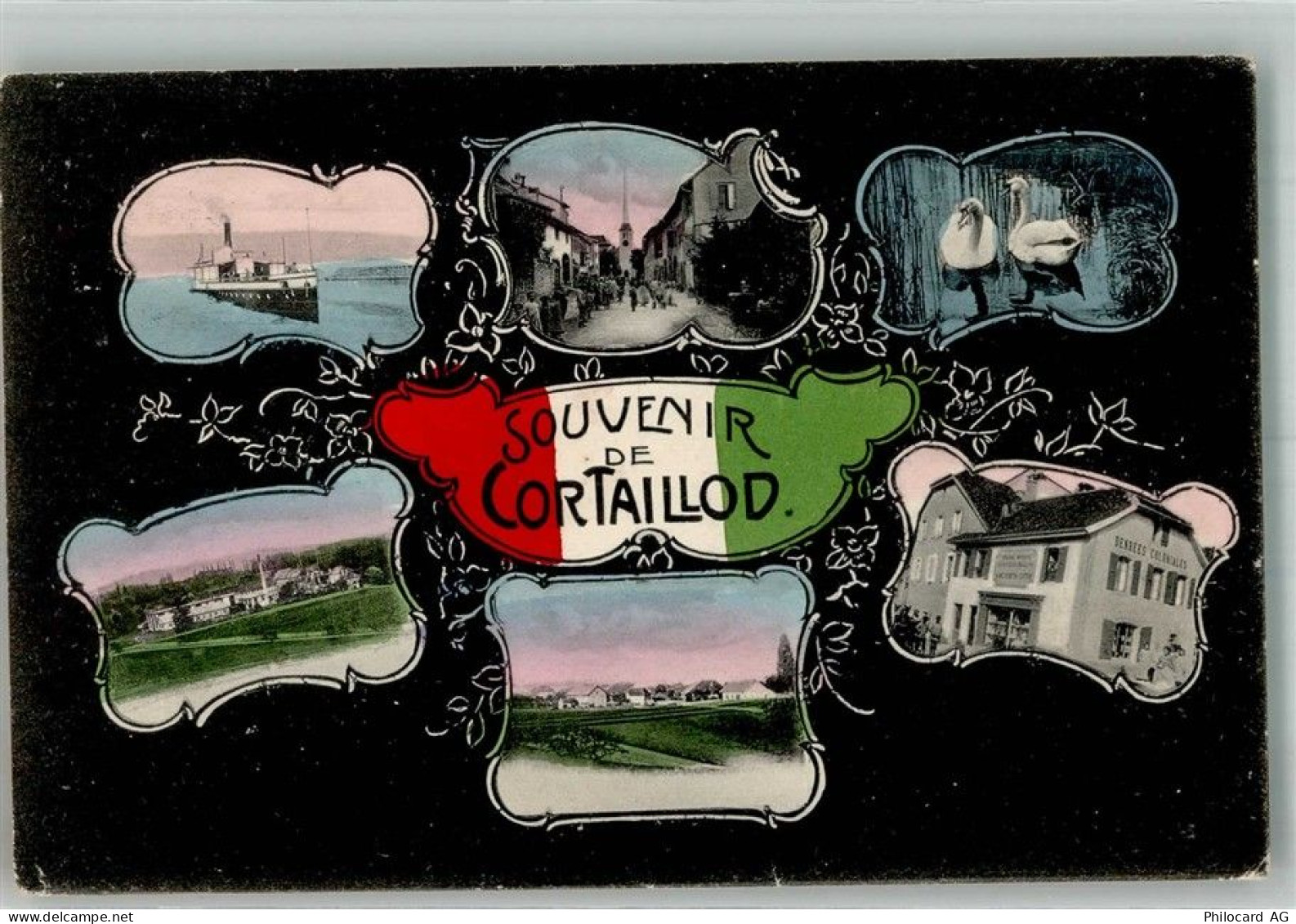 2016 Cortaillod 1915 Foto AK Dampfschiff Straßenbahn Schwan Geschäft - 13585826