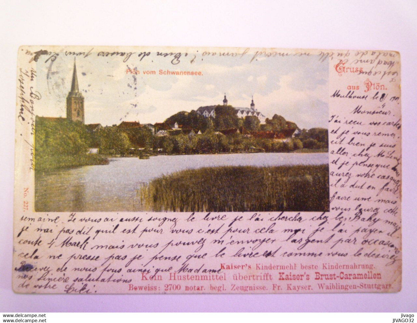 2020 - 8496  GRUSS aus  PLÖN  :  Plön vom Schwanensee  1902   XXX