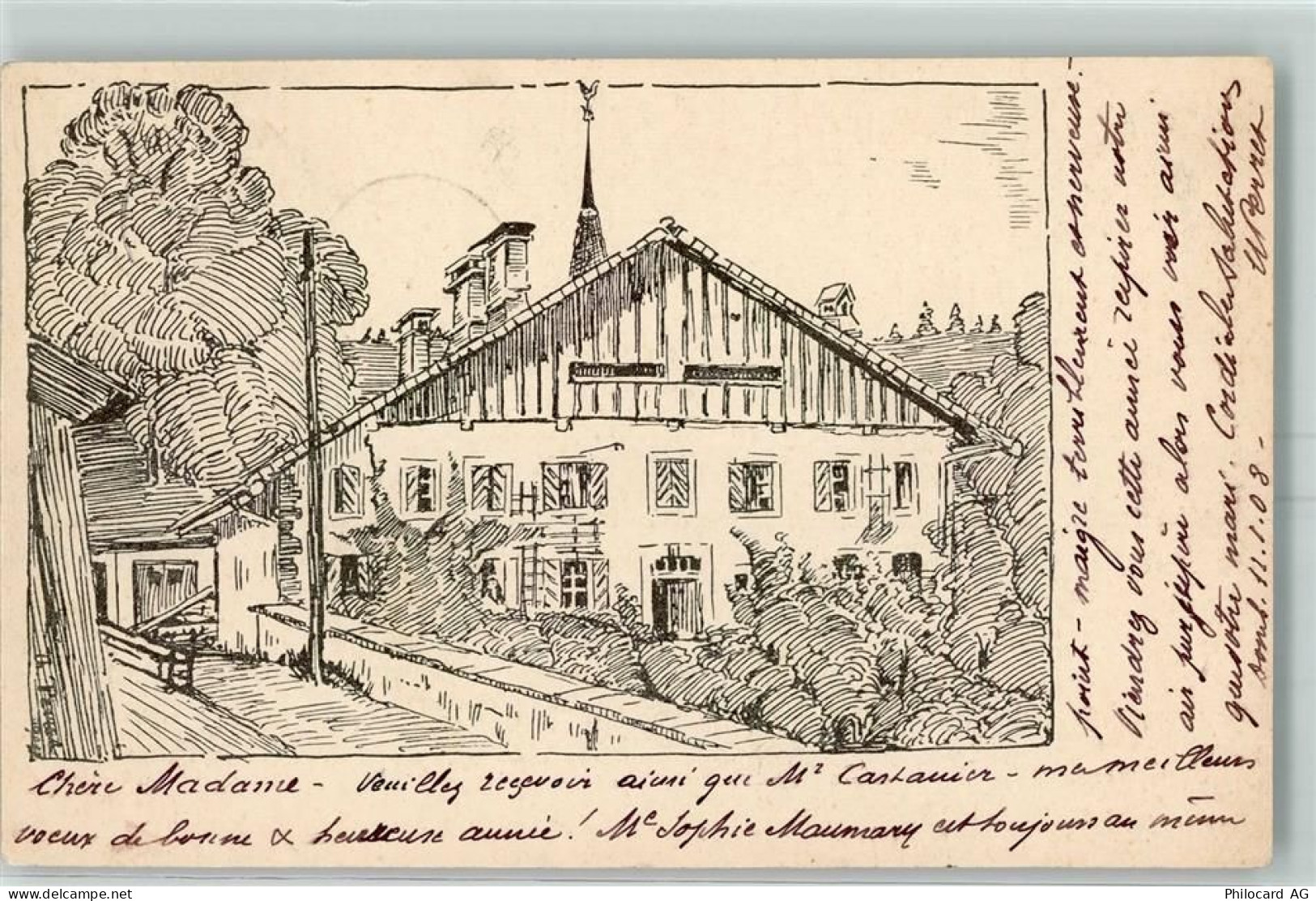 2056 Dombresson 1908 Künstlerkarte Pfarrhaus sign Ort lt. Stempel - 13172669