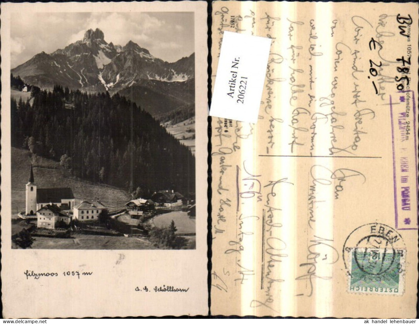 206221,Foto Ak Filzmoos m. Bischofsmütze Kirche Stempel Filzmoos Post Eben i. Pongau