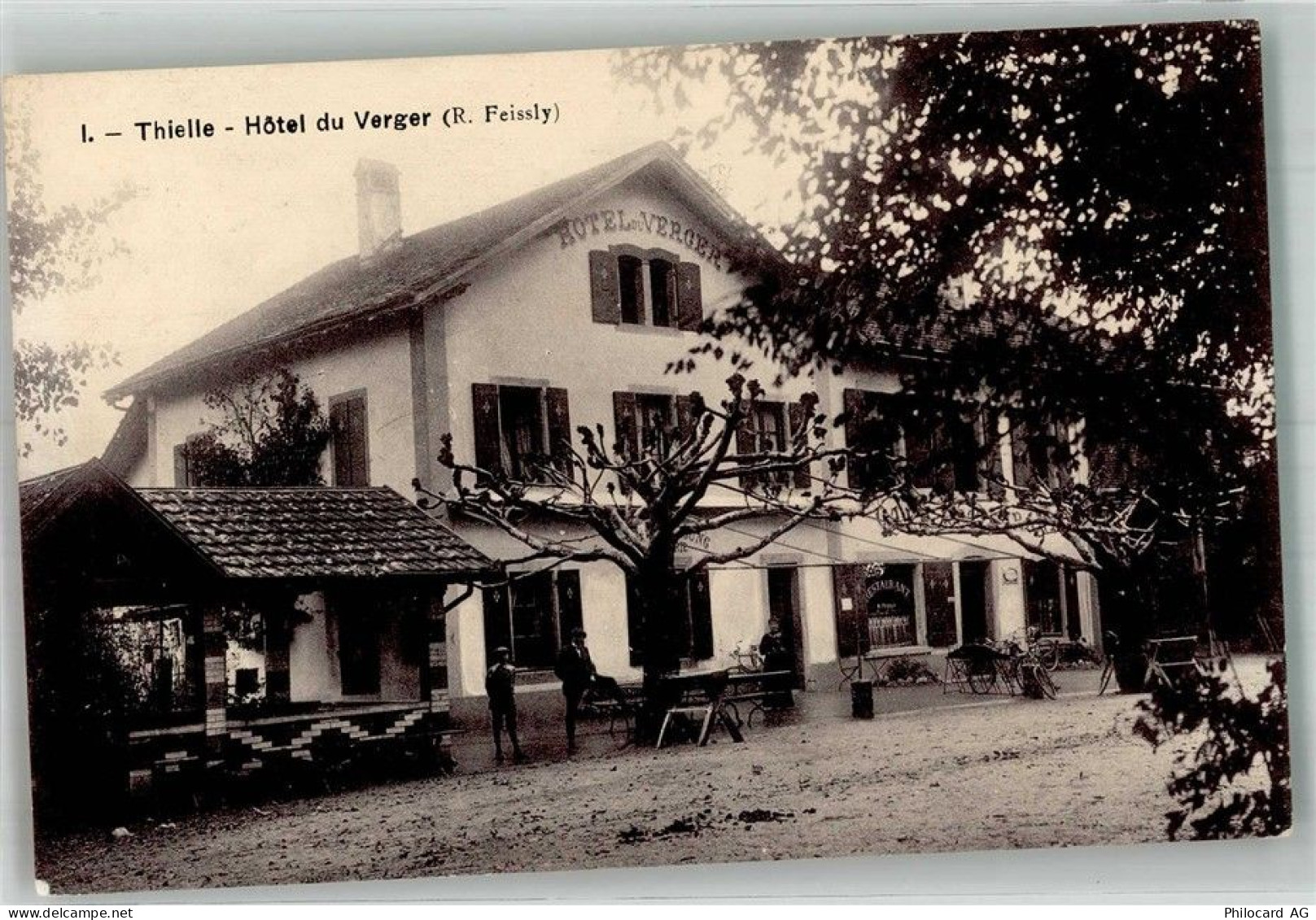 2075 Thielle 1919 Foto AK Hotel de Verger Bahnpost Zug 50 - 13585830