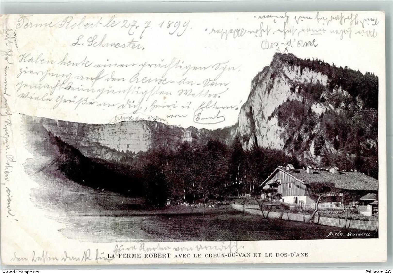 2103 Noiraigue 1899 Gebrauchsspuren La ferme Robert avec le creux-du-van... - 10302341