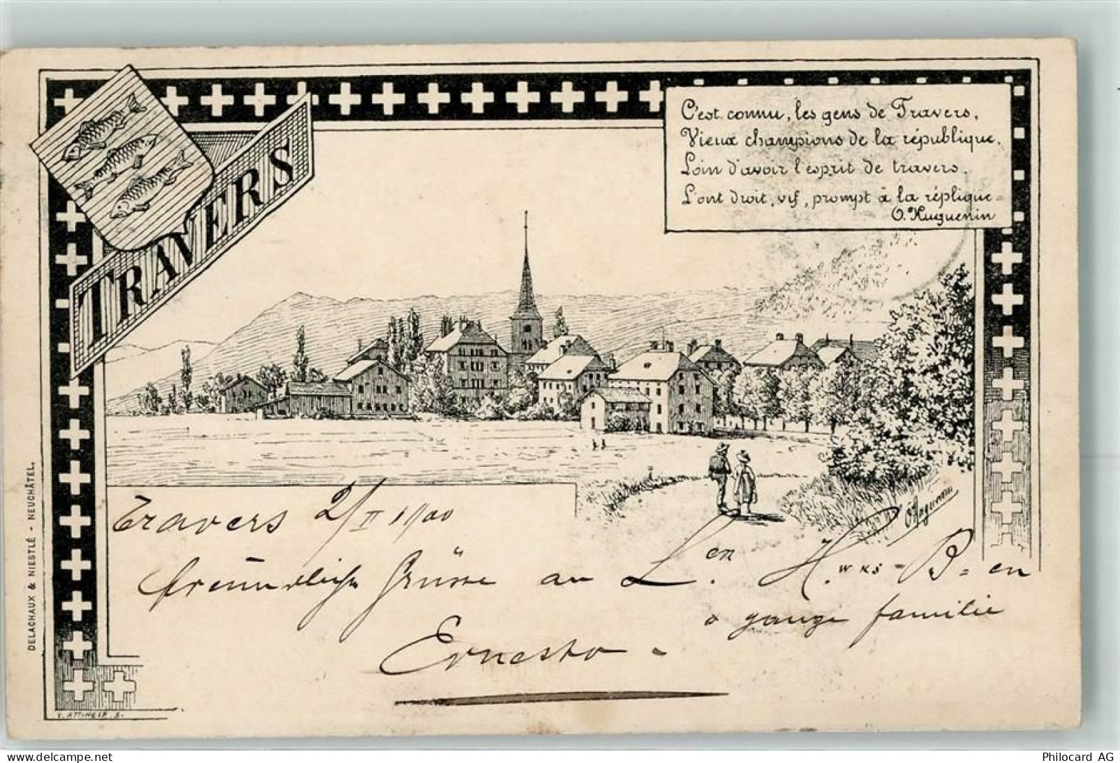 2105 Travers 1900 Künstlerkarte Wappen sign. - 13271669