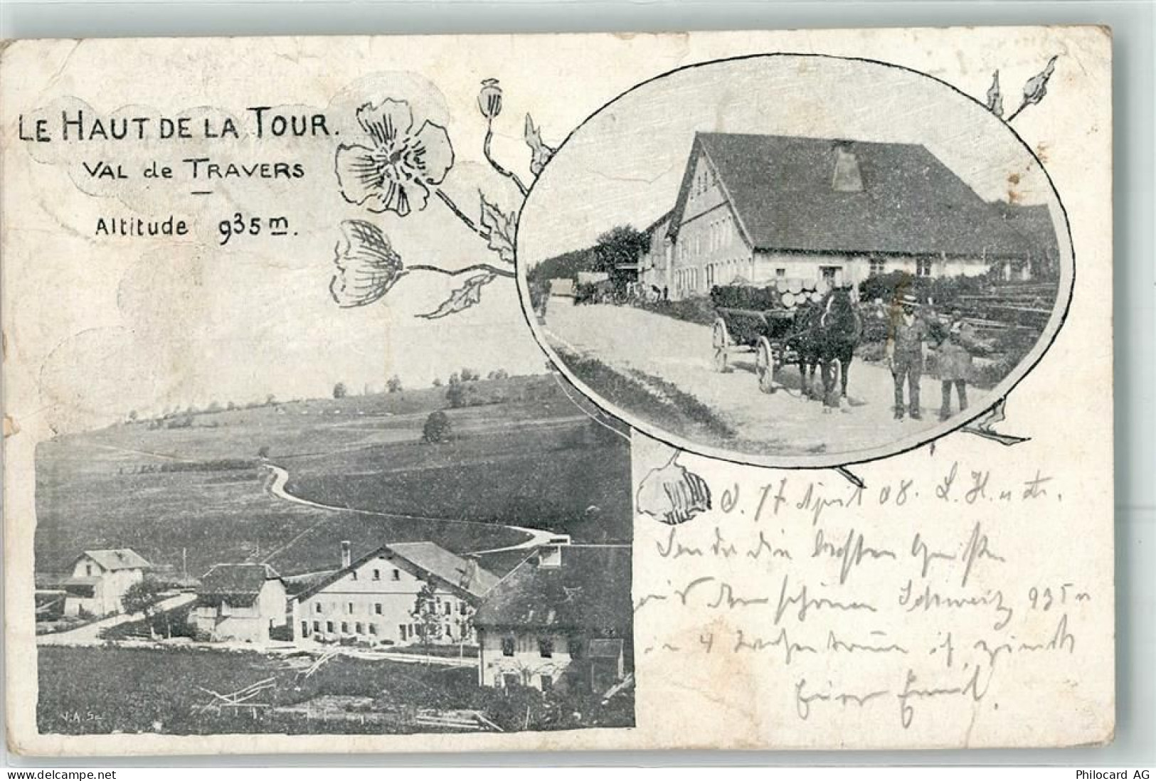 2105 Travers 1908 Gebrauchsspuren Le Haut de la Tour Altitude Pferdefuhr... - 13481873
