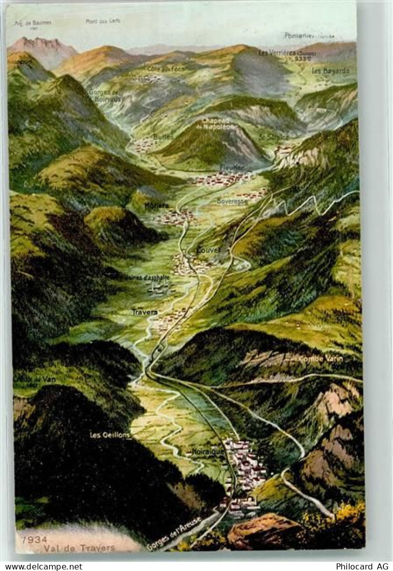 2105 Travers 1908 - Vogelschau Val de Travers - 10620203