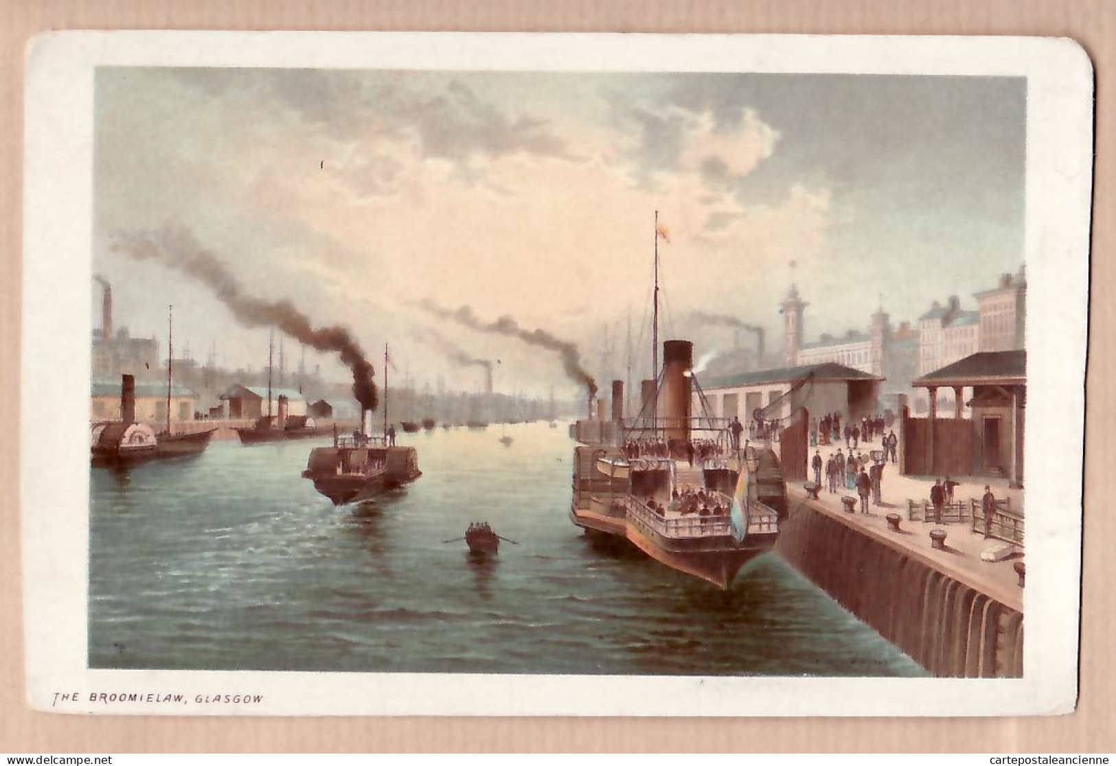 21113 / The BROOMIELAW GLASGOW Lanarkshire Litho Artist 1900s Bateaux Roues à Aubes SCOTLAND SCHOTTLAND