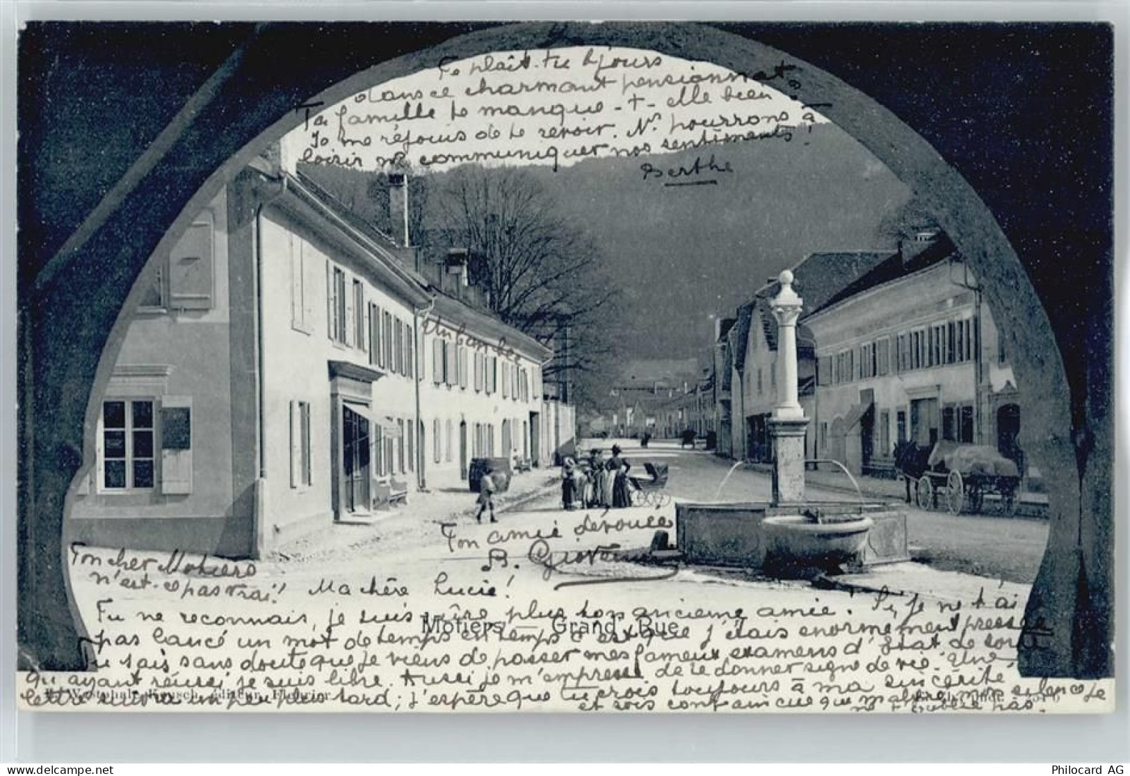 2112 Môtiers NE - Hauptstraße Brunnen Kutsche Berg - 50556456