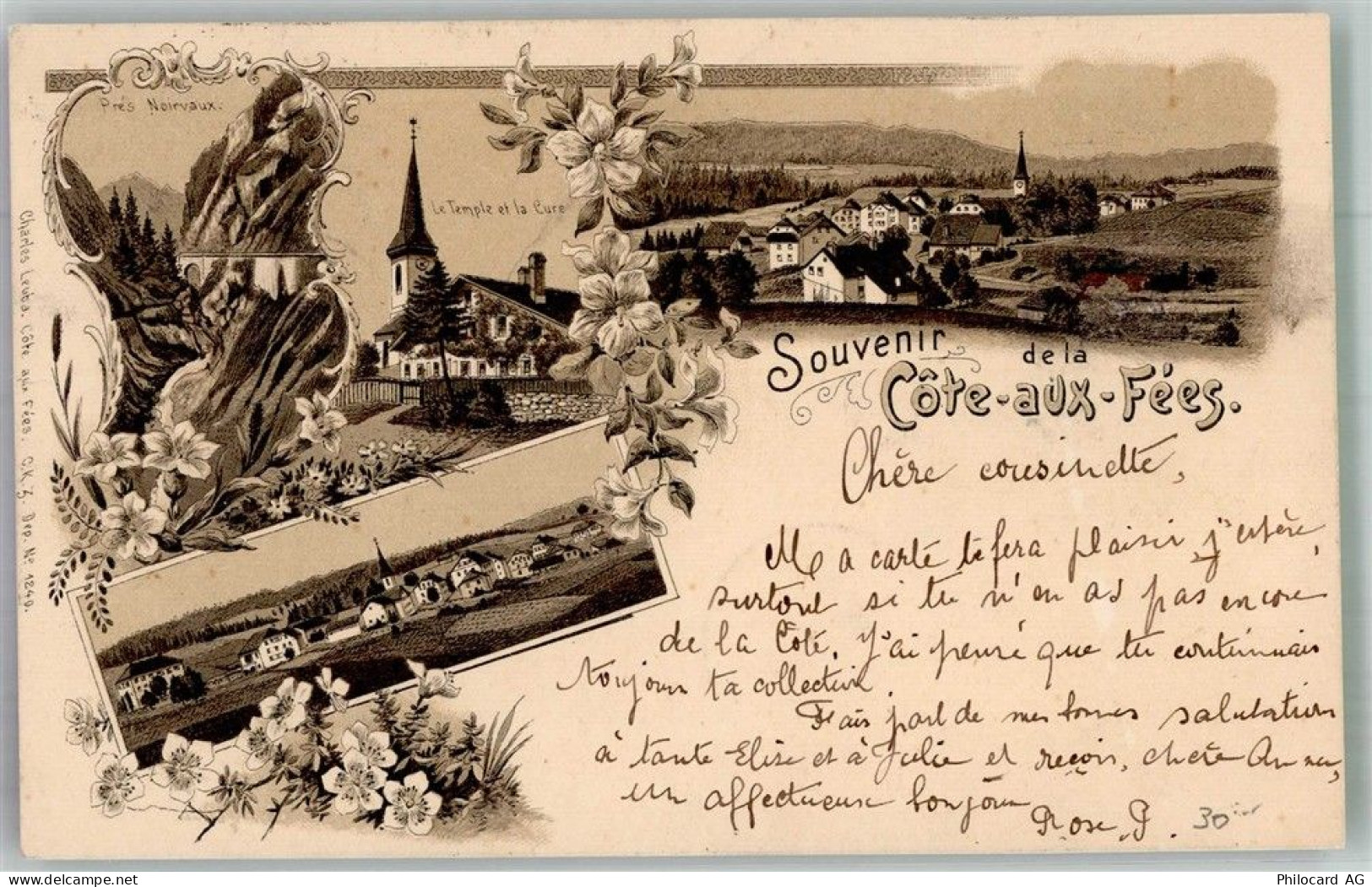 2117 La Côte-aux-Fées 1898 Lithographie Kirche - 13674044
