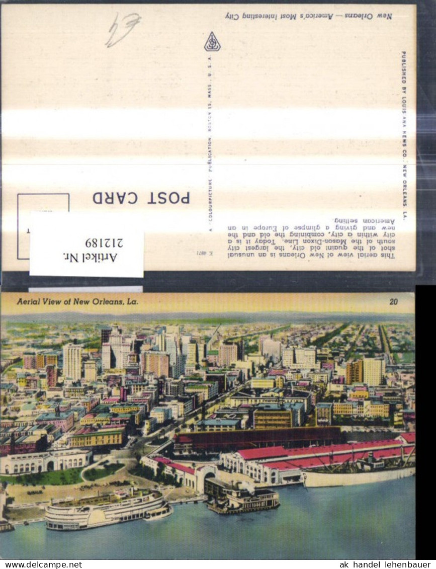 212189,Louisiana New Orleans Aerial View of New Orleans Schiff Dampfer