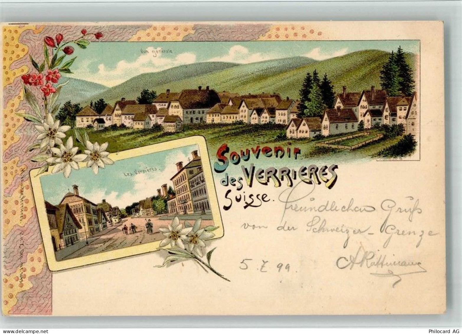 2126 Les Verrières 1899 BOAKC Lithographie Edelweiß - 13702256