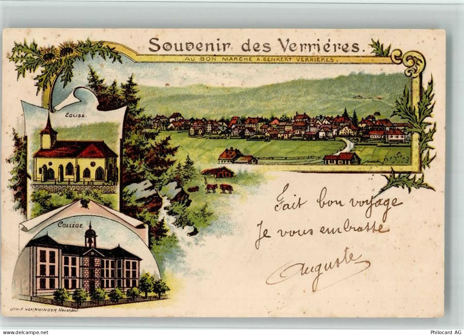 2126 Les Verrières 1904 BOAKC Lithographie College Eglise - 13702276