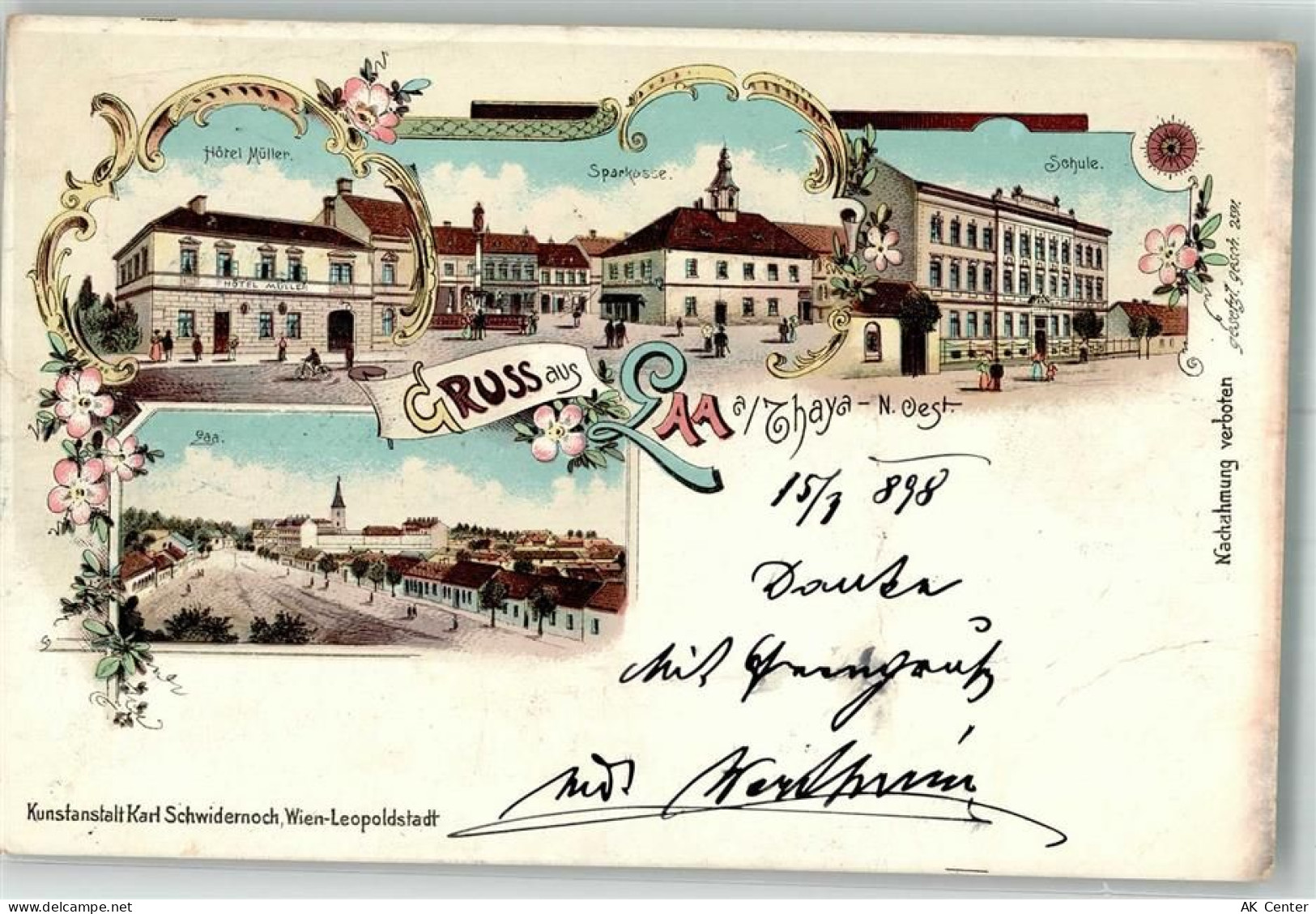 2136 Laa an der Thaya 1898 Lithographie Schule Hotel Müller Sparkasse - 13645154