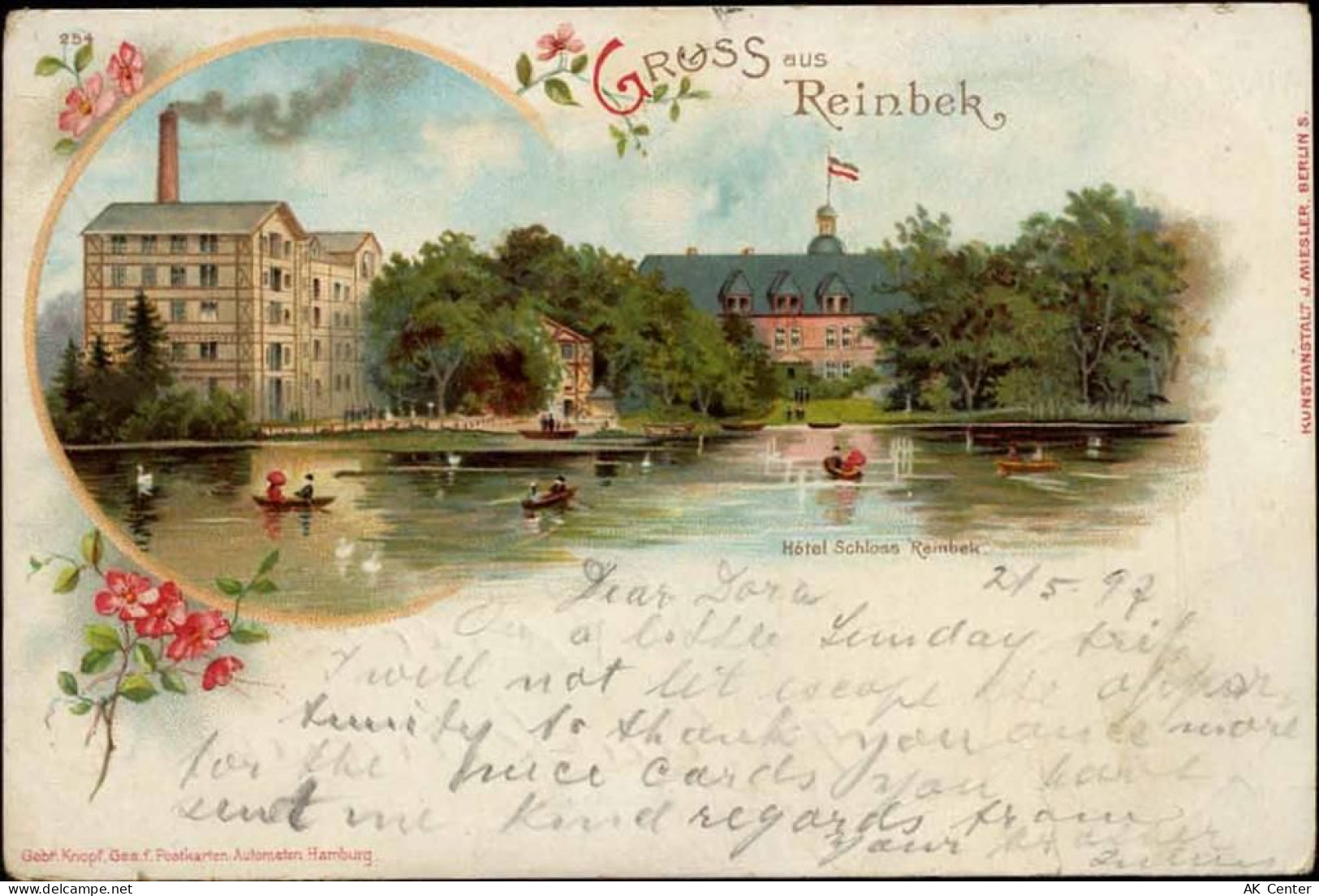 21465 W2057 Reinbek 1897 Lithographie Gruß aus, Hotel Schloss Reinbek,Ge... - 20002737