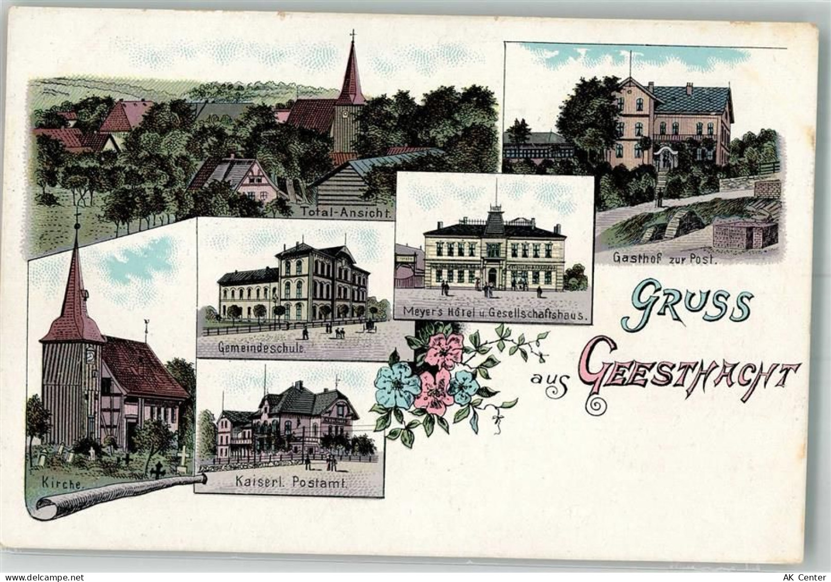 21502 W2054 Geesthacht Lithographie Gemeindeschule Kaiserl. Postamt - 13643815