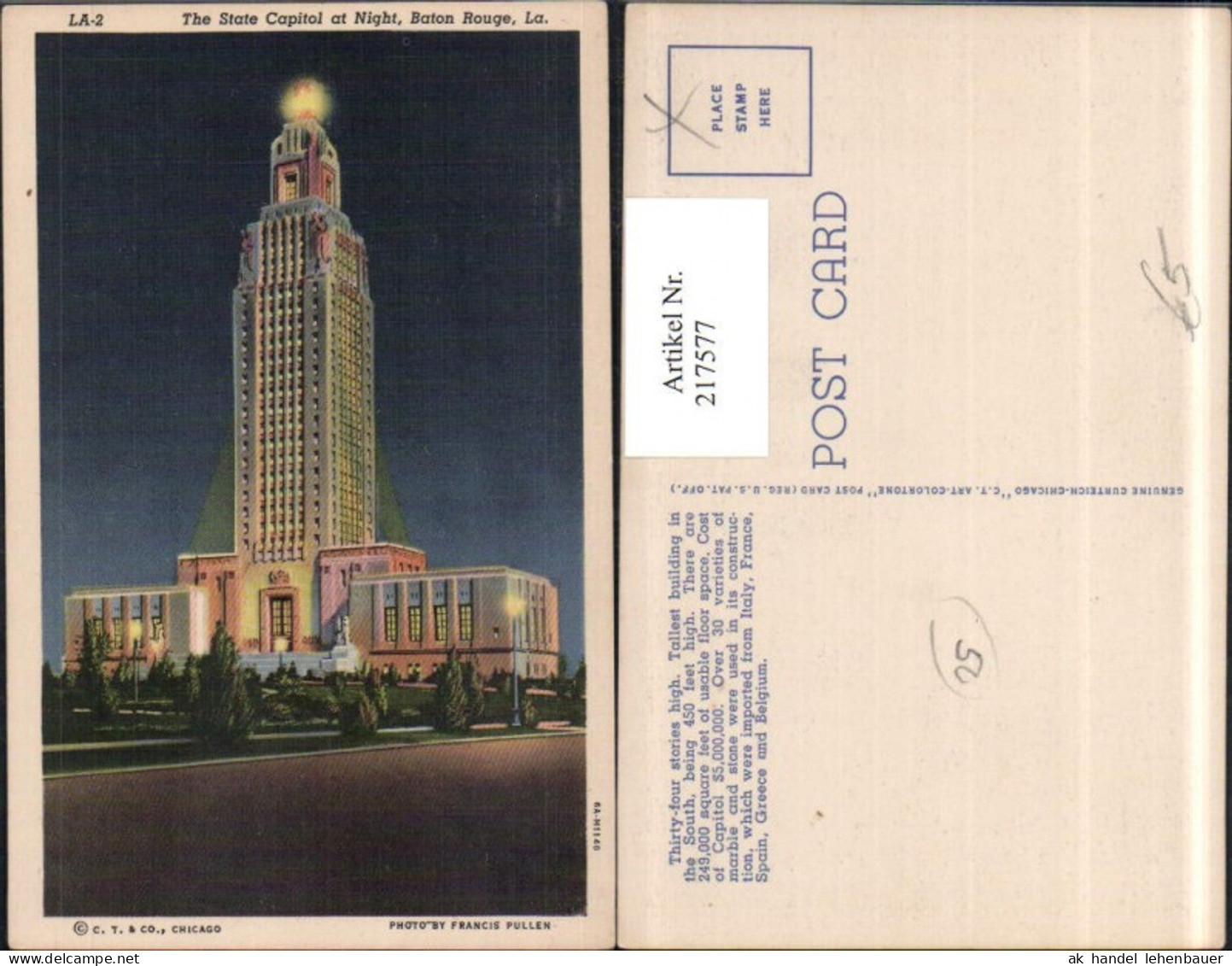 217577,Louisiana Baton Rouge State Capitol at Night