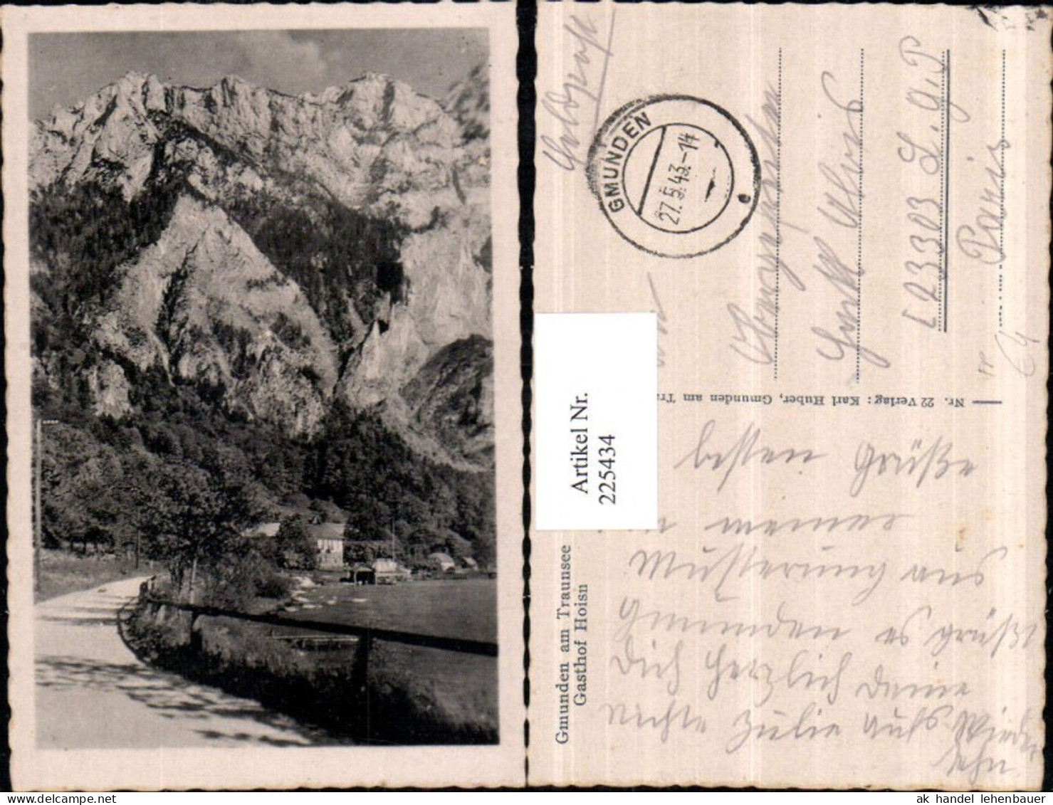 225434,Gmunden a. Traunsee Gasthof Hoisn Bergkulisse Feldpost Gmunden