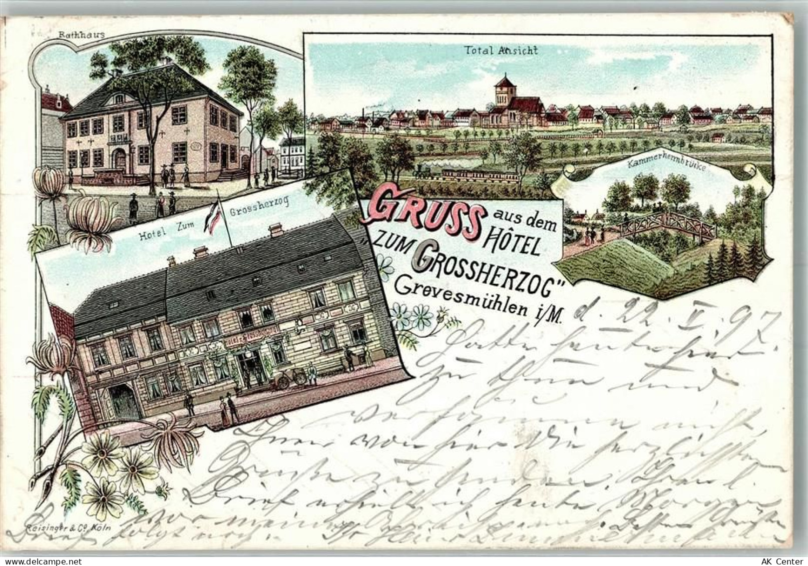 23936 O2420 Grevesmühlen 1897 Lithographie Hotel zum Großherzog Rathaus ... - 13656557