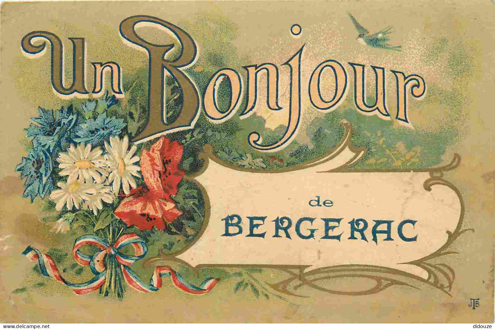 24 - Bergerac - Un bonjour de bergerac - Colorisée - CPA - Oblitération de 1912 - Voir Scans Recto-Verso