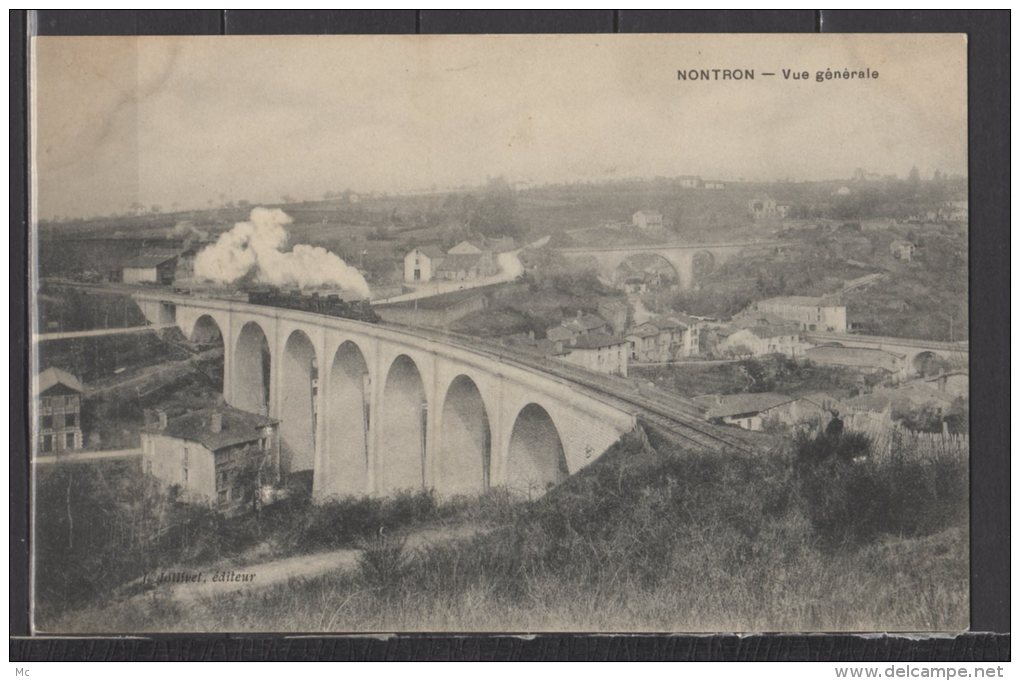 24 - Nontron - Vue générale - Un train sur le pont