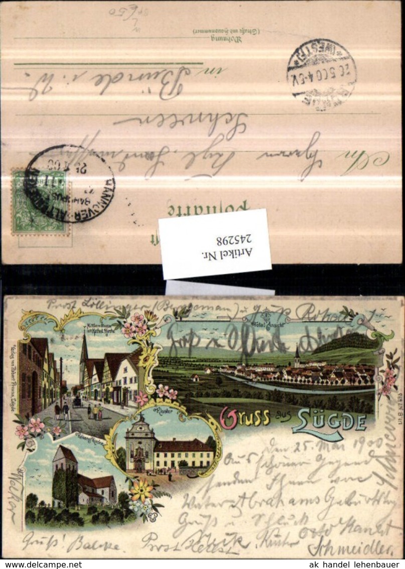 245298,Litho AK L&uuml;dge Totale Kloster Kilian-Kirche Stra&szlig;enansicht Mehrbildkarte Bahnp