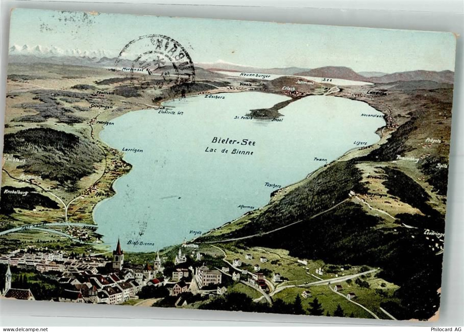 2500 Biel/Bienne 1908 Foto AK Vogelschau Bieler See Bahnpost Biel Transi... - 38191298