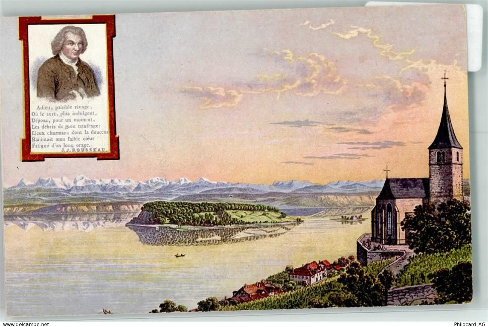 2514 Ligerz Gléresse Künstlerkarte Eglise de Gléresse J.J. Rousseau Port... - 13132273