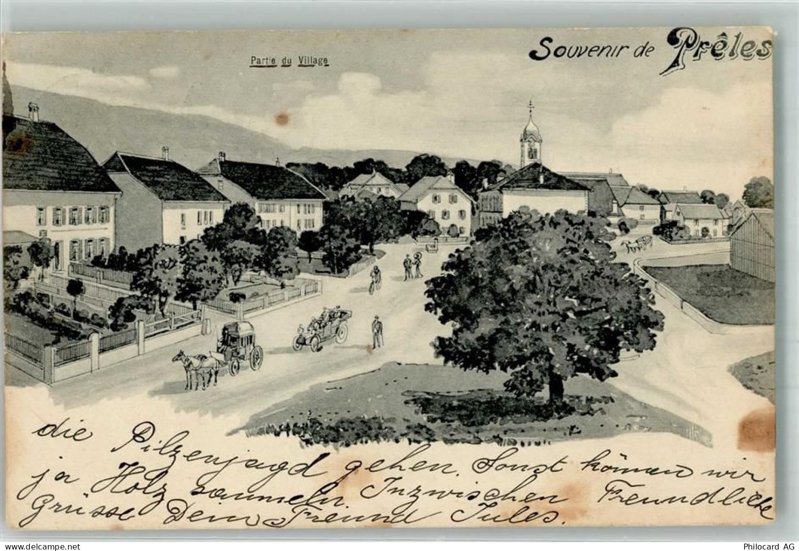 2515 Prêles 1907 Künstlerkarte Postkutsche Oldtimer Fahrrad - 13650890