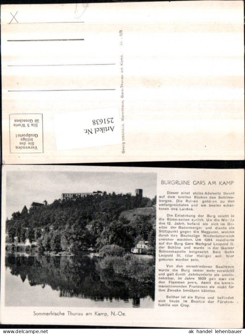 251638,Thunau am Kamp Burgruine Ruine Gars am Kamp Text