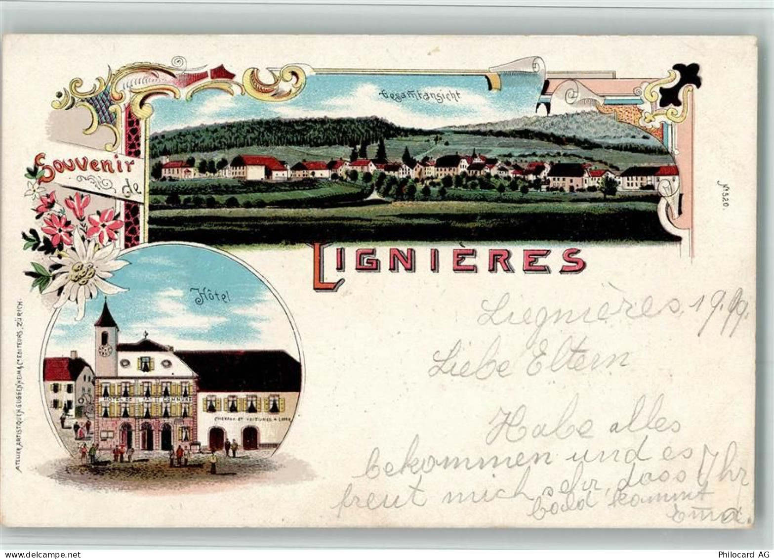2523 Lignières 1899 BOAKC Hotel Communi Lithographie - 13700178