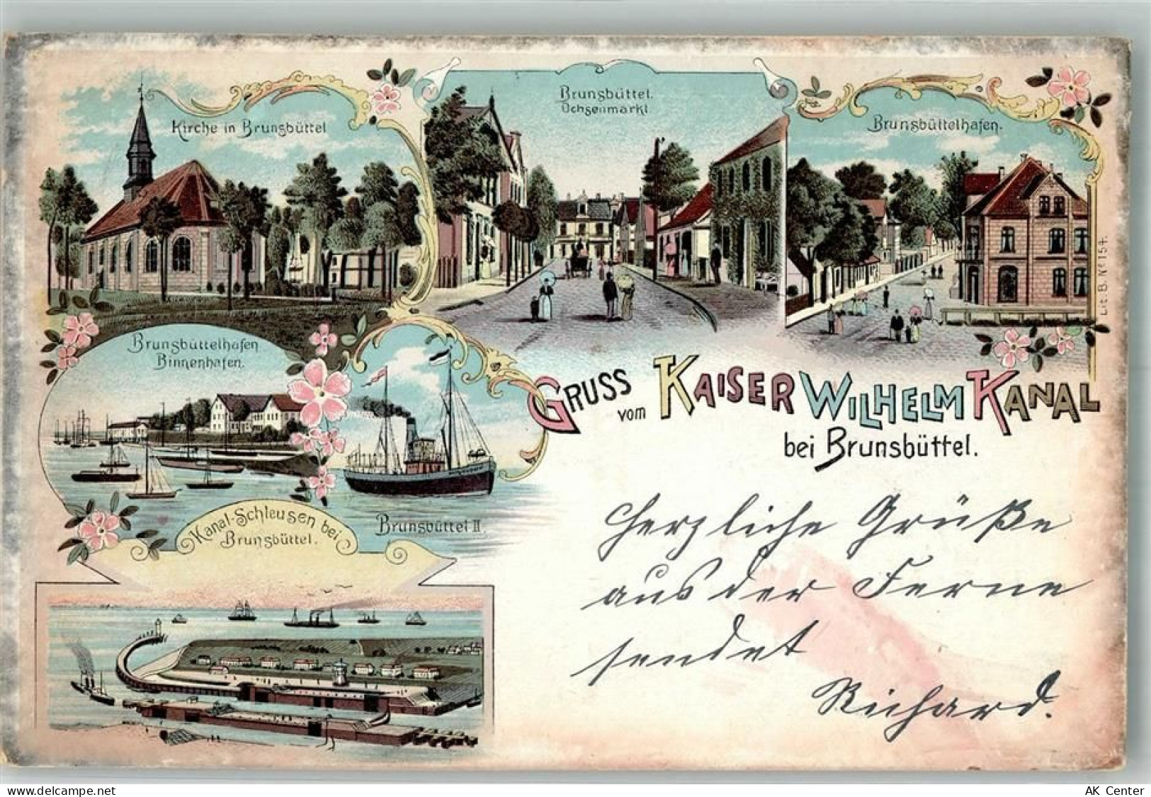 25541 W2212 Brunsbüttel 1898 Lithographie Kaiser Wilhelm-Kanal Ochsenmar... - 13577504