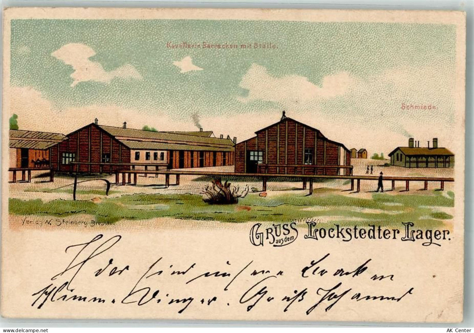 25551 W2214 Hohenlockstedt 1900 Lithographie Kavallerie Baracken m. Stäl... - 13999505