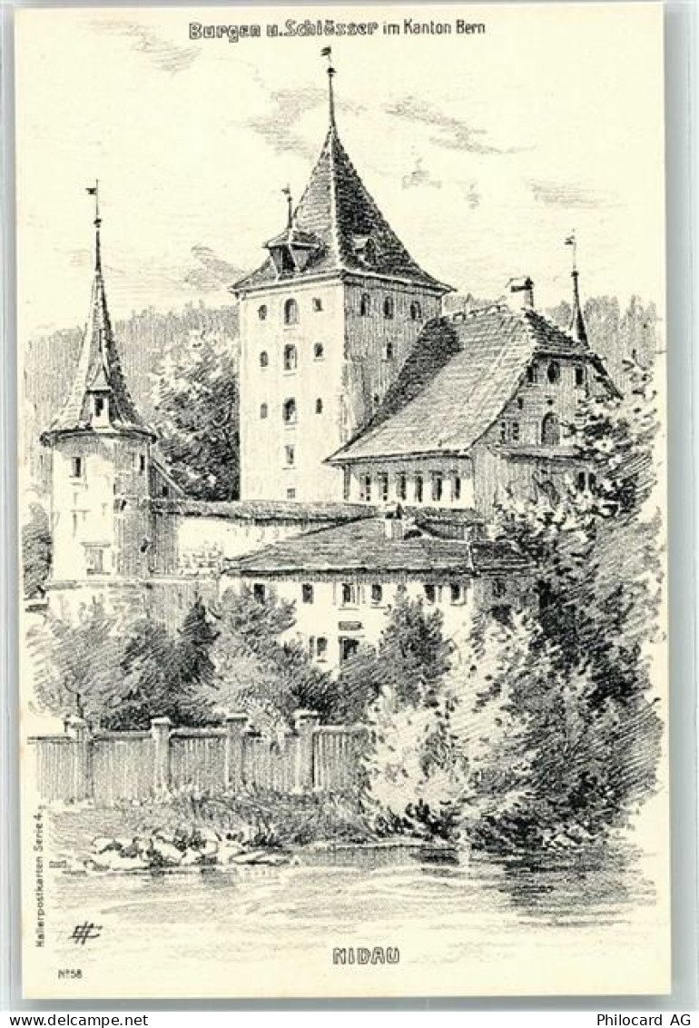 2560 Nidau Künstlerkarte Burgen u. Schlösser im Kanton Bern sign. EH - 13186611