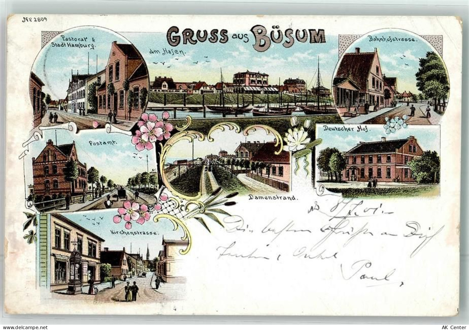 25761 W2242 Büsum 1901 Lithographie Kirchenstraße Bahnhofstraße Postamt ... - 13623786