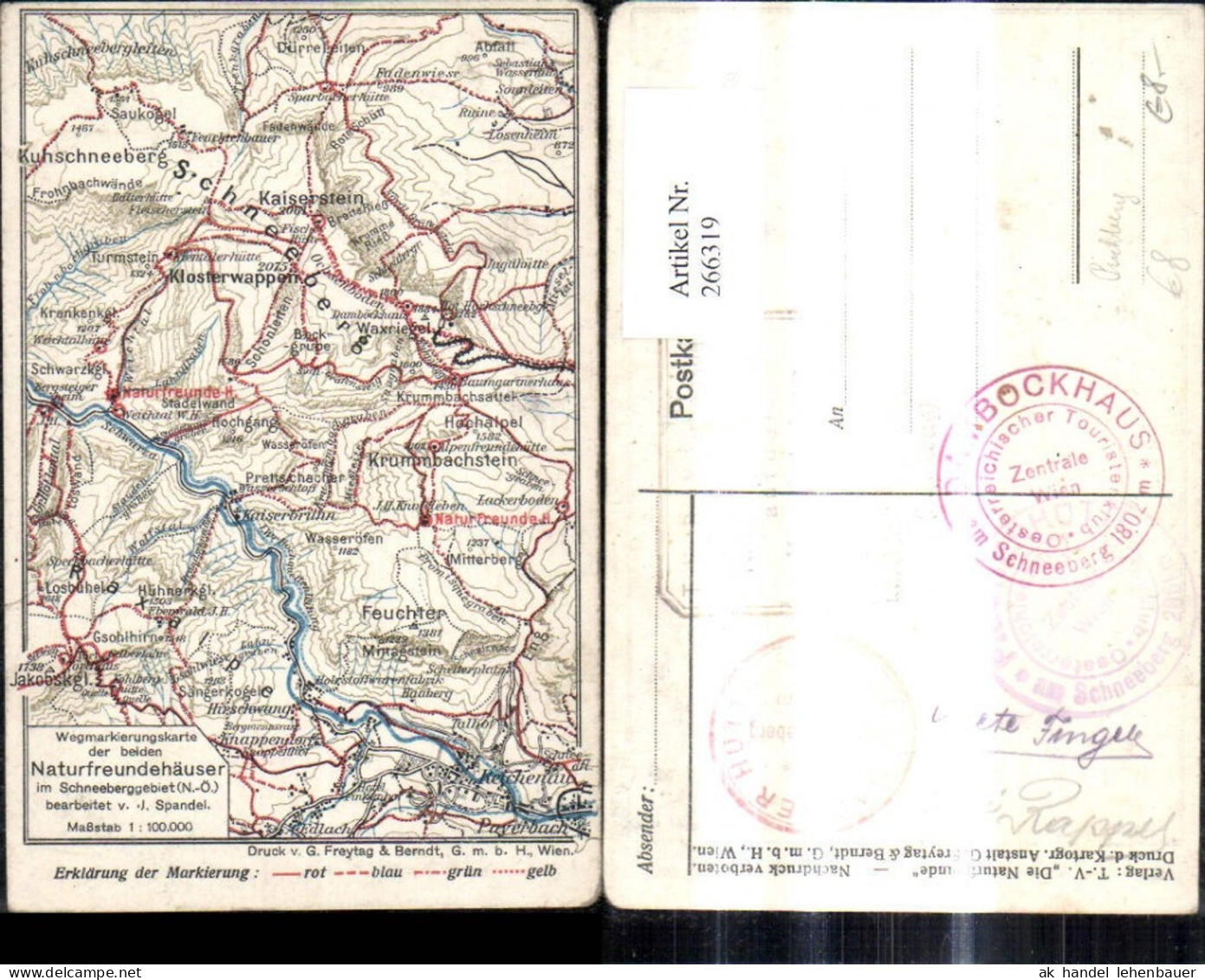 266319,Wegmarkierungskarte Naturfreundehäuser i. Schneeberggebiet Puchberg a. Schneeberg