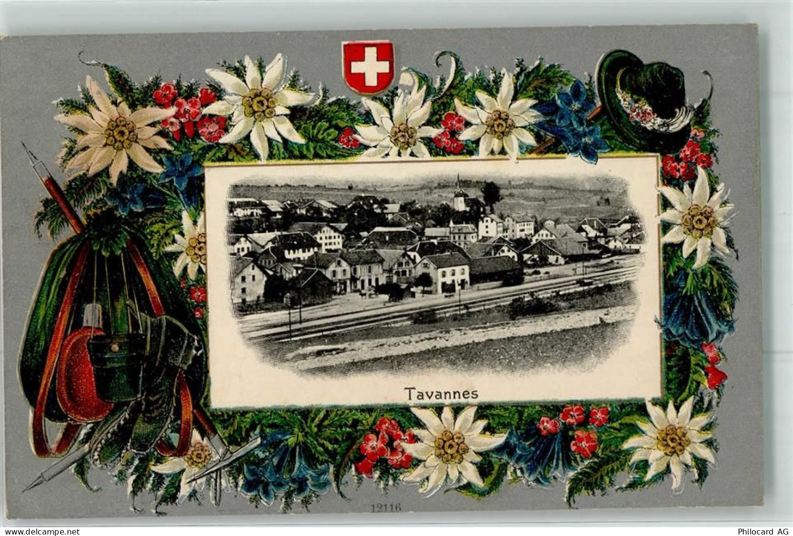 2710 Tavannes Prägedruck Bahnhof Lithographie - 13623033