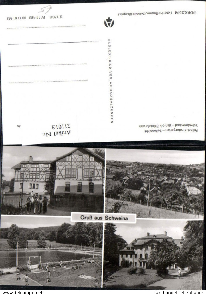 271013,Gruß aus Schweina Totale Fröbel-Kindergarten Schwimmbad Schloss Glücksbrunn Mehrbildkarte