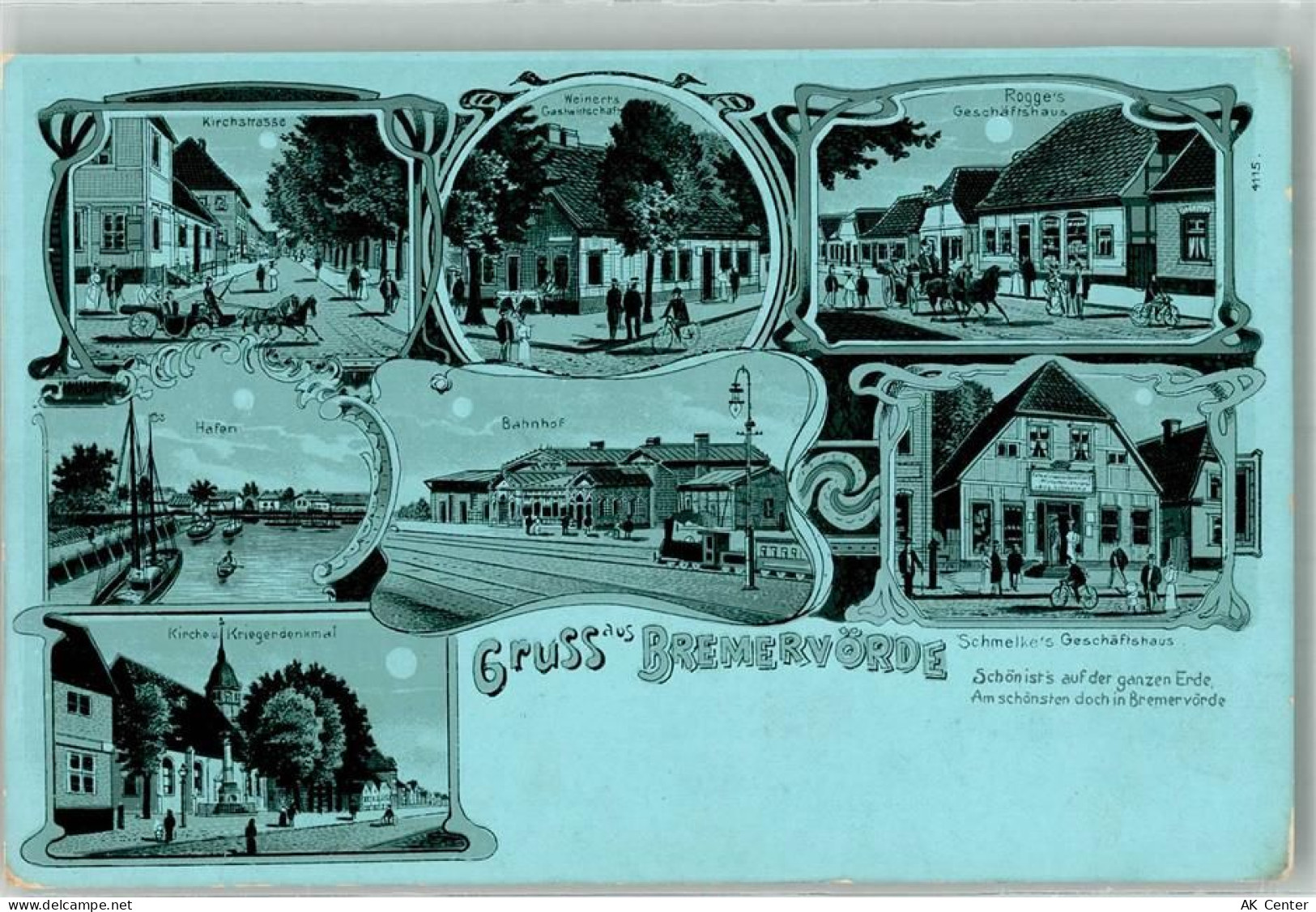 27432 W2740 Bremervörde Lithographie / Mondschein Gasthaus Weinert Kirch... - 13663266
