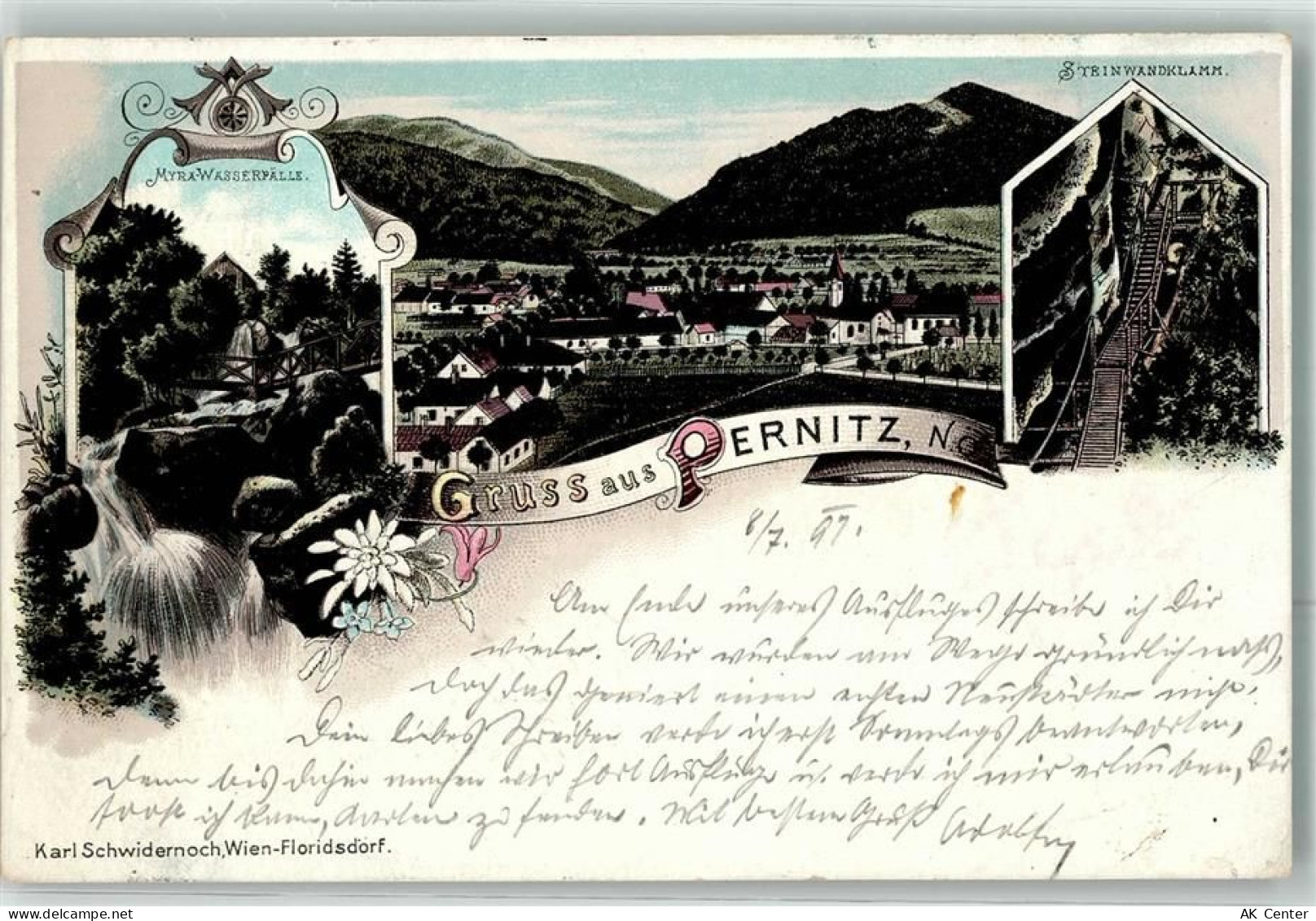 2763 Pernitz Lithographie Myra Wasserfall Steinwandklamm - 13622811