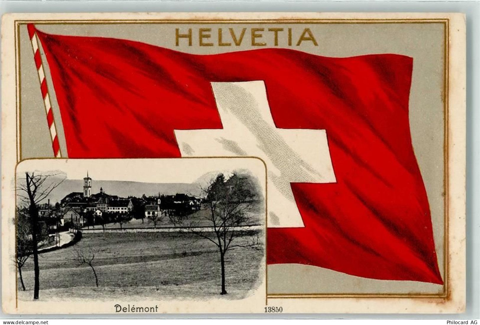 2800 Delémont Delsberg Prägedruck Helvetia Fahne Lithohraphie - 13455663