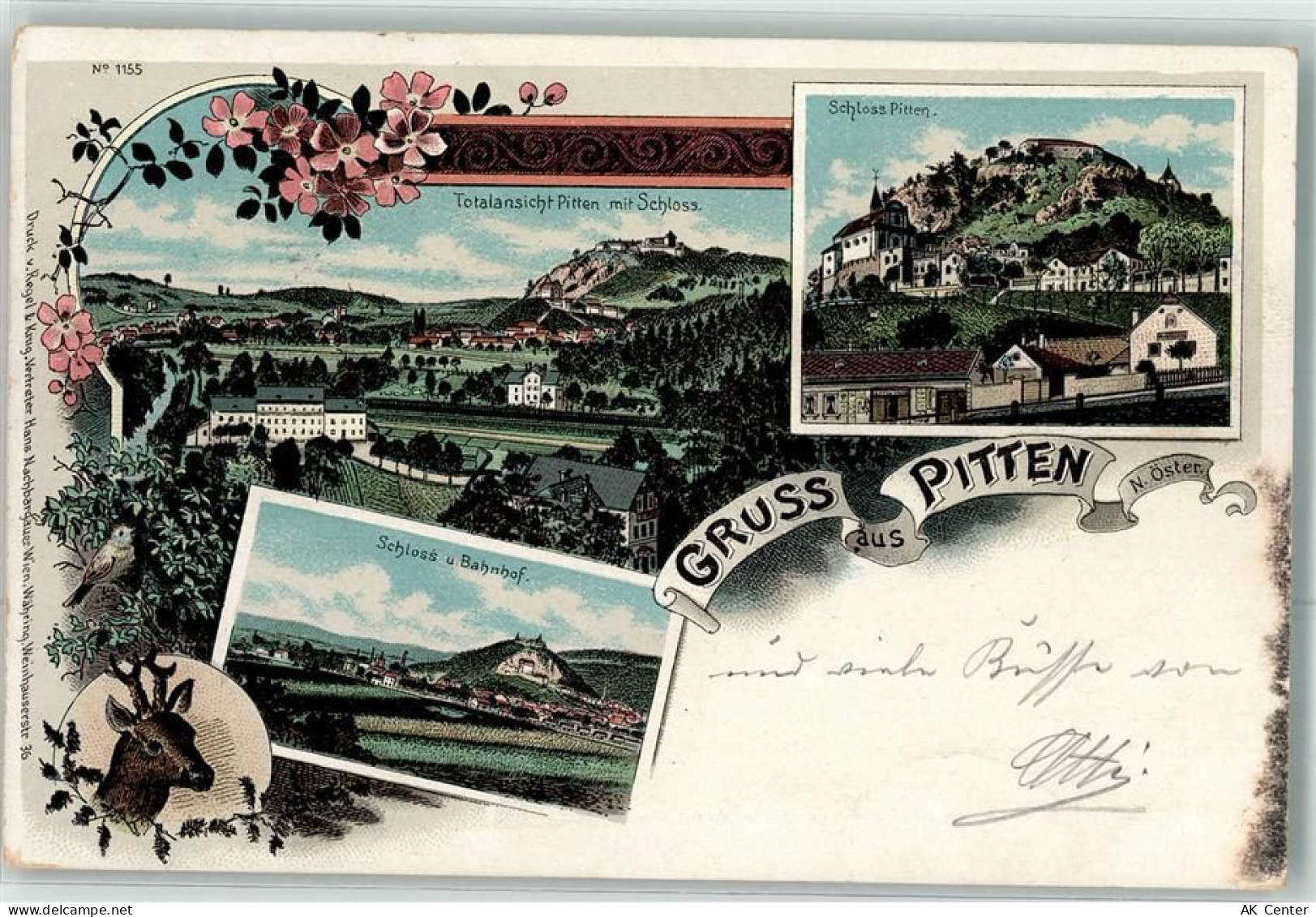 2823 Pitten Lithographie Schloss Bahnhof - 13622569