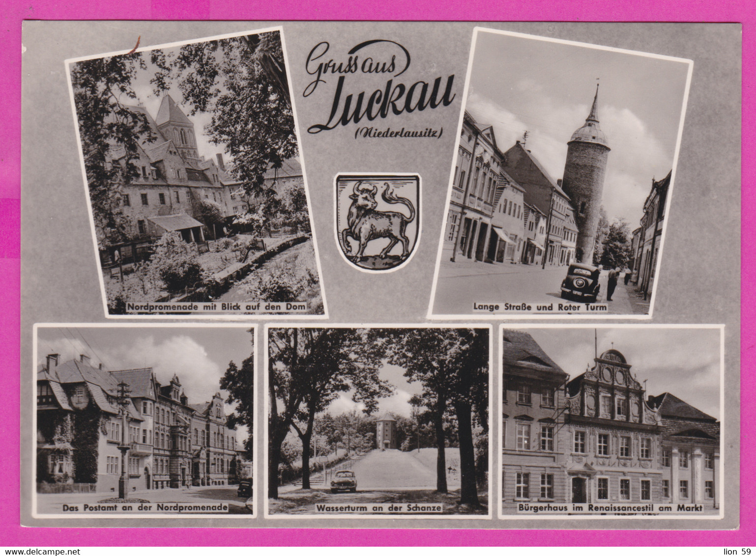 283173 / Germany - Luckau - Nordpromenade Dom Lange strasse Roter turn car , Postamt Nordpromenade Burgerhaus PC