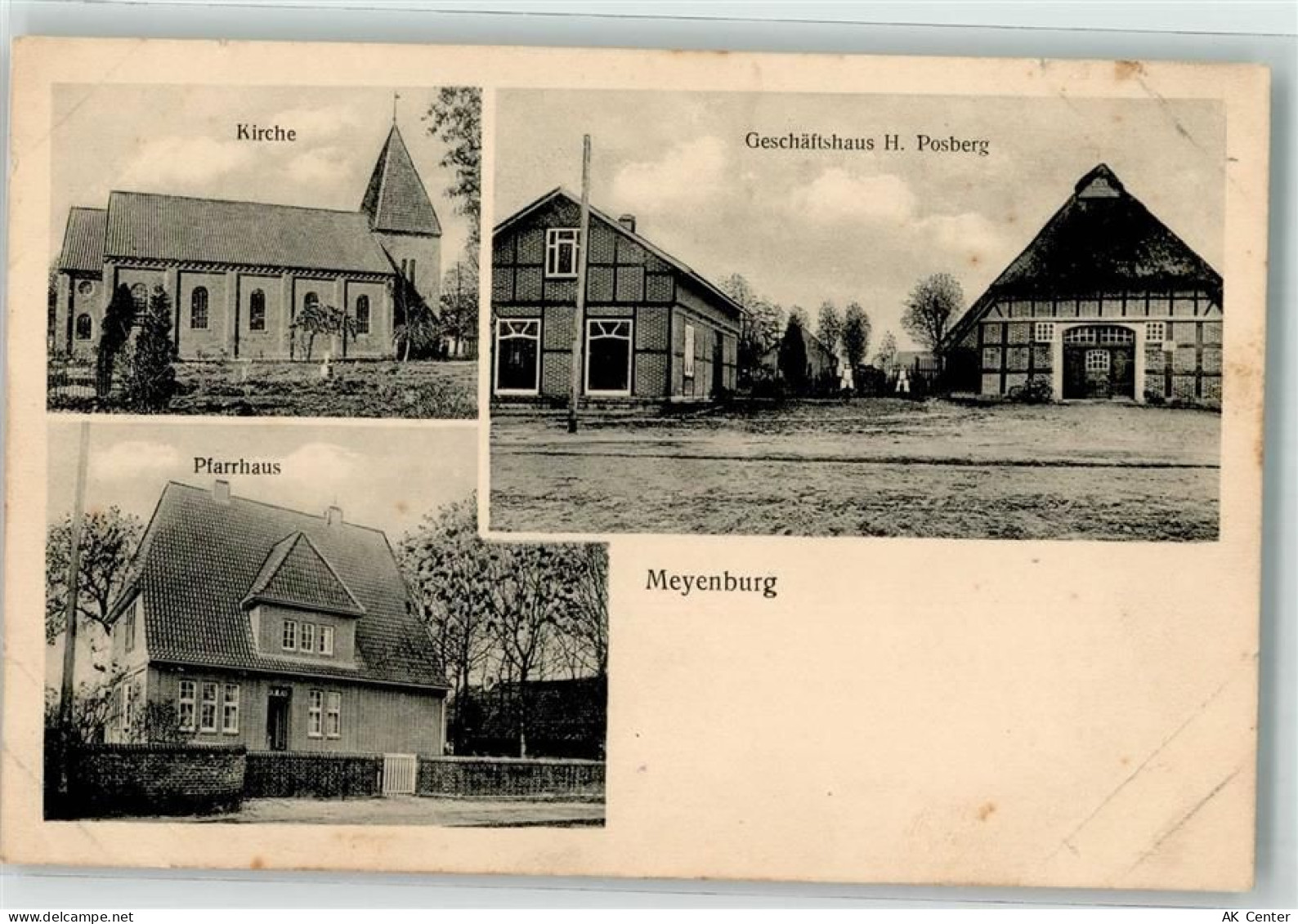 28790 W2822 Meyenburg b Bremen Foto AK Pfarrhaus Kirche Geschäftshaus Po... - 13630128