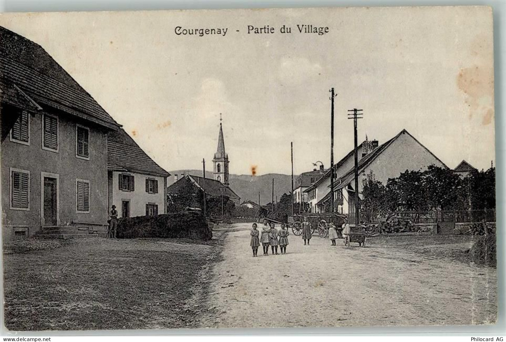 2950 Courgenay 1918 Gebrauchsspuren Kirche Dorfszene Feldpost Dragoner-S... - 13568584