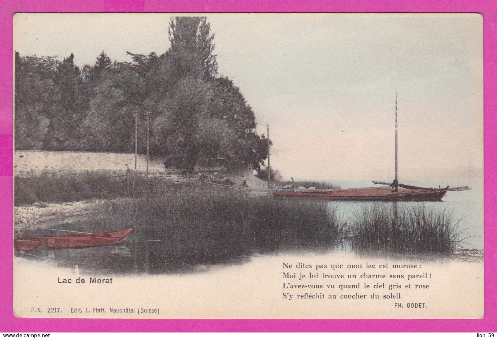 296785 / Switzerland FR Fribourg - Lac de Morat Lake Morat or Lake Murten Poem Philippe Godet  Swiss writer PC P.N. 2217