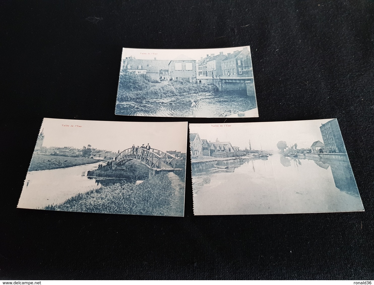 3 CP Belgique VALLEE DE L'YSER  ( Habitations péniches usine pont café pêcheur a la ligne canal église  )