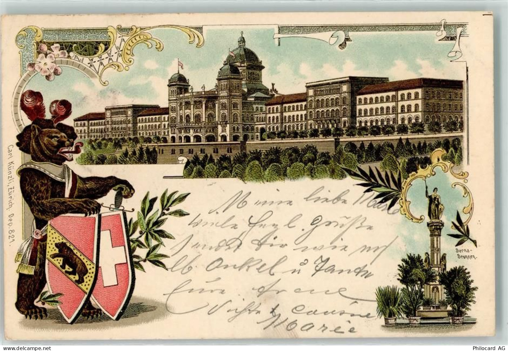 3000 Bern Berne 1897 Lithographie Berna Brunnen Wappen Bär - 13249491