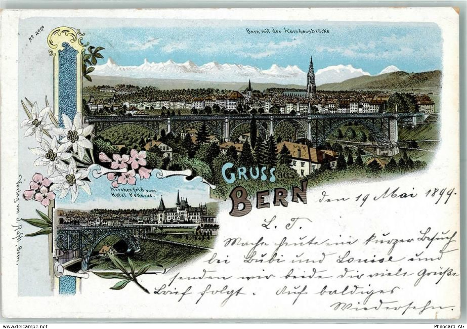 3000 Bern Berne 1899 Lithographie Kornhausbrücke Kirchenfeldvom Hotel Be... - 13124248